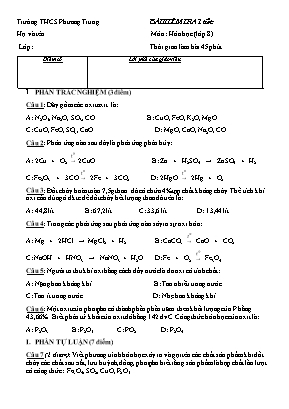 Bài kiểm tra 1 tiết môn: Hóa học (lớp 8) Trườ