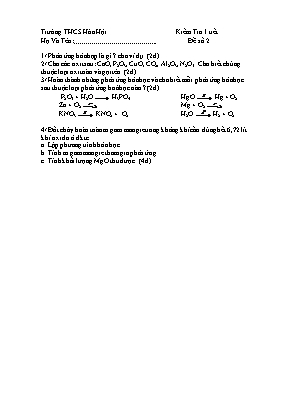 Kiểm Tra 1 tiết Hóa học 8 - Đề số 2 (Trường T