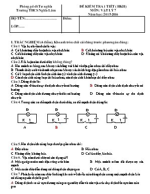 Đề kiểm tra 1 tiết ( học kì II) môn: Vật lý 7