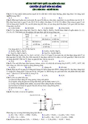 Đề thi thử THPT Quốc gia môn Hóa học - Chuyên Lê Quý Đôn Đà Nẵng - Lần 1