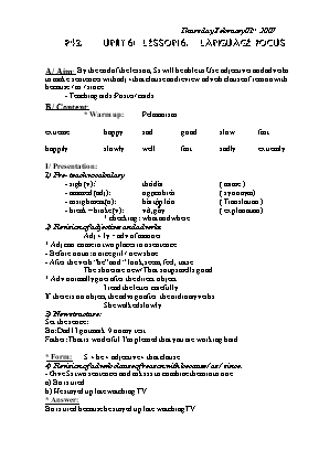 Giáo án Tiếng Anh 9 Period 42 Unit 6: Lesson 6 Language focus