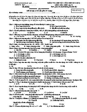 Kiểm tra học kì II môn: Hóa học lớp 12
