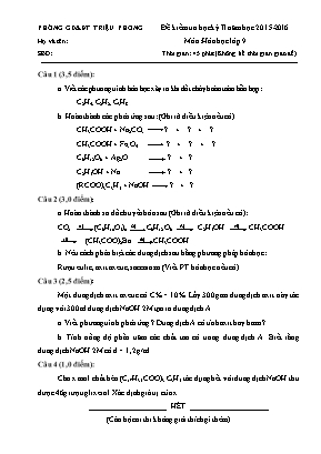 Đề kiểm tra học kỳ II Môn: Hóa học lớp 9 (có đáp án)
