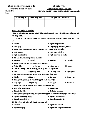Đề kiểm tra môn: Tiếng Việt - Khối 7 thời gian làm bài: 15 phút (không kể thời gian giao đề)