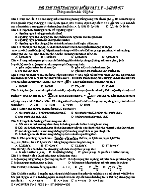 Đề thi thử đại học môn vật lý – mã đề số 017 