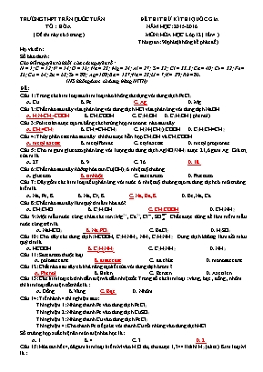 Đề thi thử kì thi quốc gia môn: Hóa học lớp 1