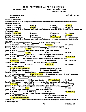 Đề thi thử THPTQG lần thứ hai, năm 2016 môn t