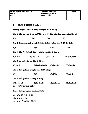 Kiểm tra Số học 6 - Trường Thcs Chu Văn An