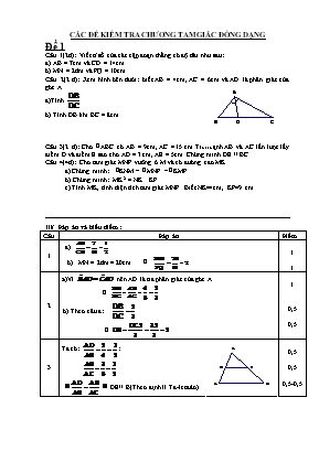 Giáo án lớp 8 môn Hình học - Các đề kiểm tra chương tam giác đồng dạng