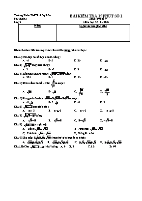 Bài kiểm tra 15 phút số 1 môn: Đại số 9 năm học: 2013 - 2014