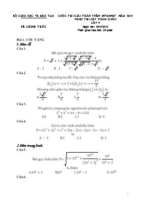 Cuộc thi giải toán trên internet năm 2015 vòng thi cấp toàn quốc lớp 9 thời gian làm bài: 60 phút