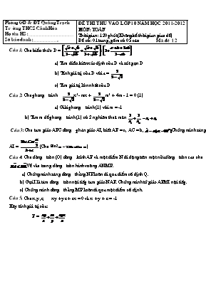 Đề 12 thi thử vào lớp 10 năm học 2011- 2012 môn: Toán thời gian: 120 phút (không kể thời gian giao đề)