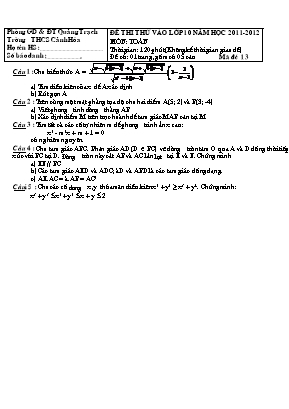 Đề 13 thi thử vào lớp 10 năm học 2011- 2012 môn: Toán thời gian: 120 phút (không kể thời gian giao đề)