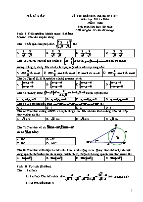 Đề 19 thi tuyển sinh vào lớp 10 thpt năm học 2015 - 2016 môn: Toán thời gian làm bài: 120 phút