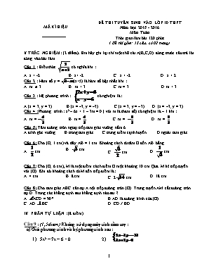 Đề 3 thi tuyển sinh vào lớp 10 năm học 2015 - 2016 môn toán thời gian làm bài 120 phút