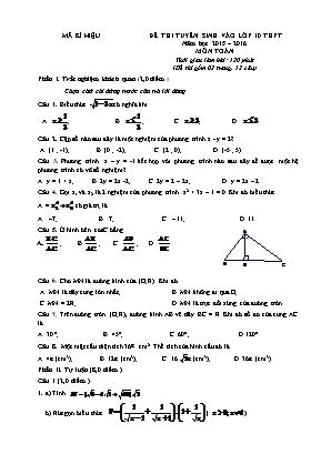 Đề 3 thi tuyển sinh vào lớp 10 thpt năm học 2015 – 2016 môn toán thời gian làm bài: 120 phút