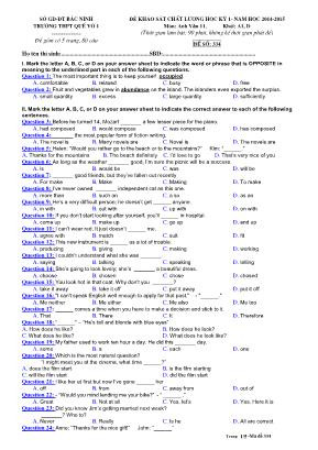 Đề 334 khảo sát chất lượng học kỳ I - Năm học 2014 - 2015 môn: Anh văn 11 - Thời gian làm bài: 90 phút, không kể thời gian phát đề