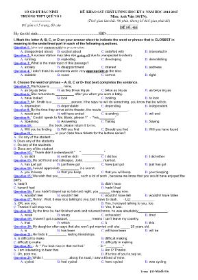 Đề 416 khảo sát chất lượng học kỳ I - Năm học 2014 - 2015 môn: Anh văn 10 - Thời gian làm bài: 90 phút, không kể thời gian phát đề