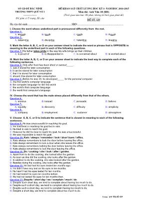 Đề 429 khảo sát chất lượng học kỳ I - Năm học 2014 - 2015 môn: Anh văn 10 - Thời gian làm bài: 90 phút, không kể thời gian phát đề