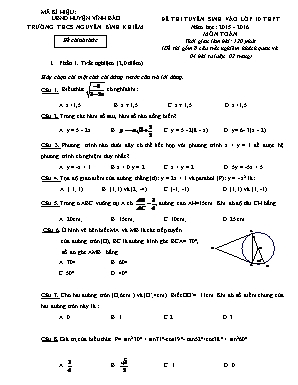 Đề 5 thi tuyển sinh vào lớp 10 thpt năm học: 2015 - 2016 môn toán thời gian làm bài: 120 phút