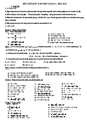 Đề cương ôn tập môn toán 8 – Học kì I