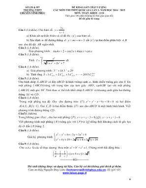 Đề khảo sát chất lượng các môn thi thpt quốc gia lần 03 ­ năm học 2014 - 2015 môn: Toán ­ Khối 12 a-b thời gian 180 phút (không kể thời gian giao đề)
