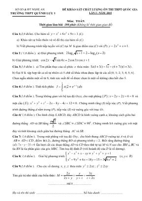 Đề khảo sát chất lượng ôn thi thpt quốc gia lần 3 - Năm 2015 môn: Toán thời gian làm bài: 180 phút (không kể thời gian giao đề)