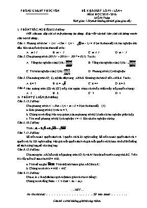 Đề khảo sát lớp 9 - Lần 4 năm học 2015 - 2016 môn: Toán thời gian: 120 phút (không kể thời gian giao đề)