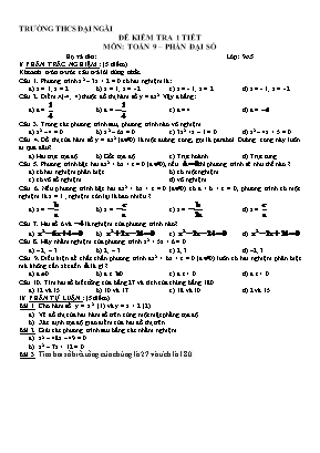 Đề kiểm tra 1 tiết môn: Toán 9 – Phần đại số