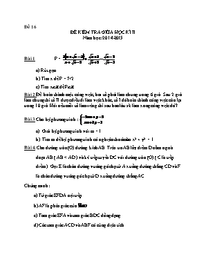 Đề kiểm tra giữa học kì 2 năm học: 2014 - 2015