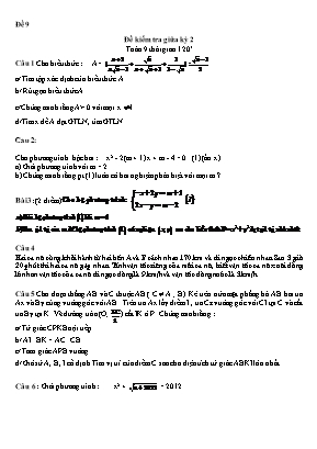 Đề kiểm tra giữa kỳ 2 Toán 9 thời gian 120 phút