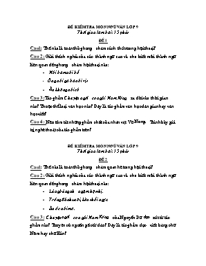 Đề kiểm tra môn ngữ văn lớp 9 thời gian làm bài: 15 phút