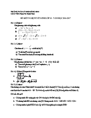 Đề kiến nghị tuyển sinh lớp 10 – năm học 2016 - 2017