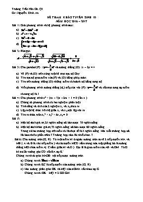 Đề tham khảo tuyển sinh 10 năm học 2016 – 2017 môn thi toán học