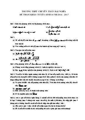 Đề tham khảo tuyển sinh 10 năm học 2016 – 2017 môn toán học