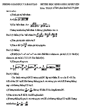 Đề thi học sinh giỏi cấp huyện môn: Toán 9. Thời gian làm bài:150 phút