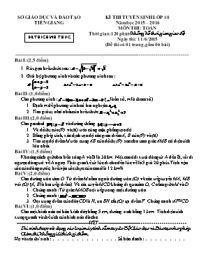 Đề thi Kì thi tuyển sinh lớp 10 năm học 2015 – 2016 môn thi: Toán thời gian: 120 phút (không kể thời gian giao đề)