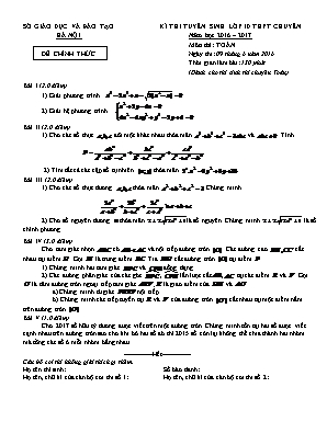Đề thi Kì thi tuyển sinh lớp 10 thpt chuyên năm học 2016 – 2017 môn thi: Toán thời gian làm bài: 150 phút (dành cho thí sinh thi chuyên toán)