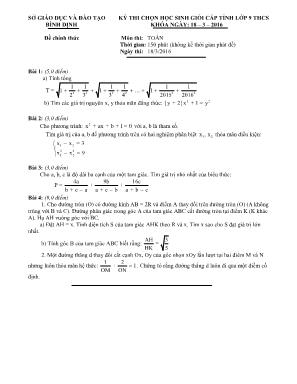 Đề thi Kỳ thi chọn học sinh giỏi cấp tỉnh lớp 9 môn thi: Toán thời gian: 150 phút (không kể thời gian phát đề)