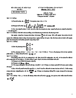 Đề thi Kỳ thi tuyển sinh lớp 10 thpt năm học: 2012 – 2013 môn thi: Toán thời gian làm bài: 120 phút