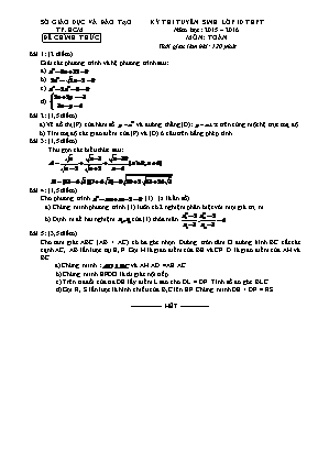 Đề thi Kỳ thi tuyển sinh lớp 10 thpt năm học: 2015 – 2016 môn: Toán học thời gian làm bài: 120 phút