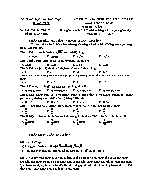 Đề thi Kỳ thi tuyển sinh vào lớp 10 thpt năm học 2011 - 2012 môn thi: Toán thời gian làm bài: 120 phút (không kể thời gian giao đề)