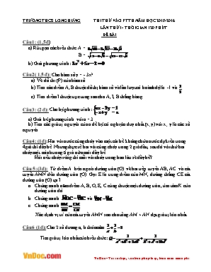 Đề thi Thi thử vào ptth năm học 2015 - 2016 lần thứ 1 - thời gian 120 phút
