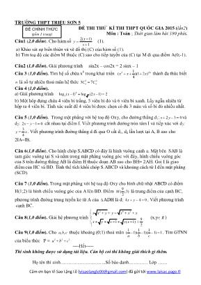Đề thi thử kì thi thpt quốc gia 2015 (lần 2) môn : Toán ; thời gian làm bài: 180 phút