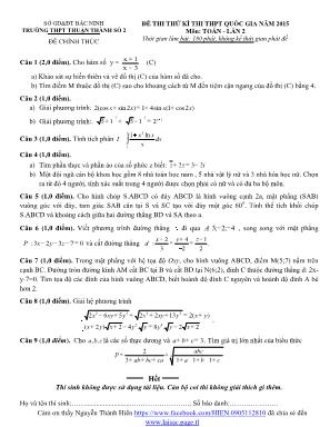 Đề thi thử kì thi thpt quốc gia năm 2015 môn: Toán - Lần 2 thời gian làm bài: 180 phút, không kể thời gian phát đề