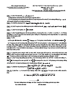 Đề thi thử kỳ thi thpt quốc gia lần 1 năm học 2015 – 2016 môn thi: Toán thời gian làm bài: 180 phút (không kể thời gian phát đề)