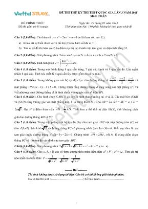 Đề thi thử kỳ thi thpt quốc gia lần 3 năm 2015 môn: Toán thời gian làm bài: 180 phút, không kể thời gian phát đề