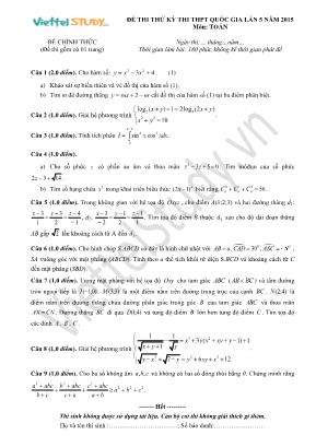 Đề thi thử kỳ thi thpt quốc gia lần 5 năm 2015 môn: Toán thời gian làm bài: 180 phút, không kể thời gian phát đề
