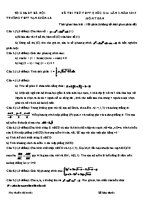Đề thi thử thpt quốc gia lần 3 năm 2015 môn toán thời gian làm bài : 180 phút (không kể thời gian phát đề)