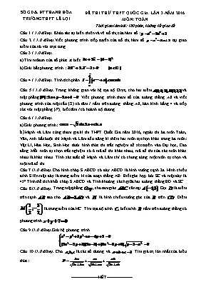 Đề thi thử thpt quốc gia lần 3 năm 2016 môn: Toán thời gian làm bài: 180 phút, không kể giao đề